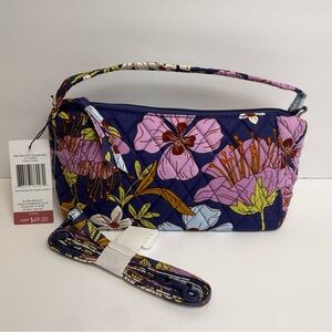 New Vera Bradley Mini Slouchy Crossbody Coffee Garden Bag Purse Floral Blue NWT